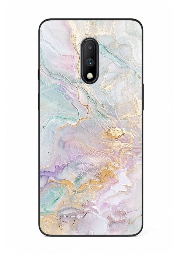 Pink Droplet Marble OnePlus 7 glass back cover with soft pink marble and droplet texture
