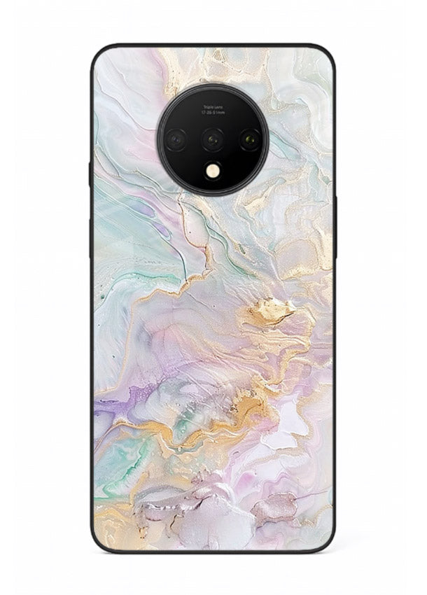 Pink Droplet Marble OnePlus 7T glass back cover with soft pink marble and droplet texture