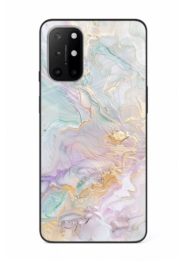 Pink Droplet Marble OnePlus 8T glass back cover with soft pink marble and droplet texture