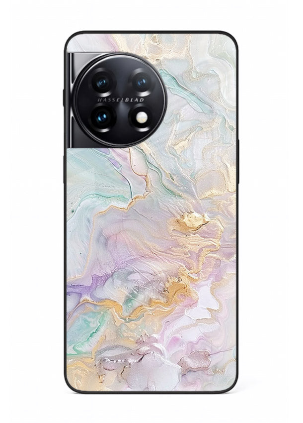 Pink Droplet Marble OnePlus 11 glass back cover with soft pink marble and droplet texture
