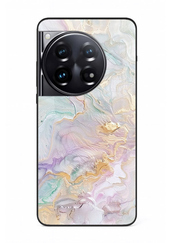 Pink Droplet Marble OnePlus 12 glass back cover with soft pink marble and droplet texture
