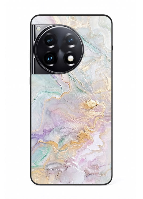 Pink Droplet Marble OnePlus 12R glass back cover with soft pink marble and droplet texture