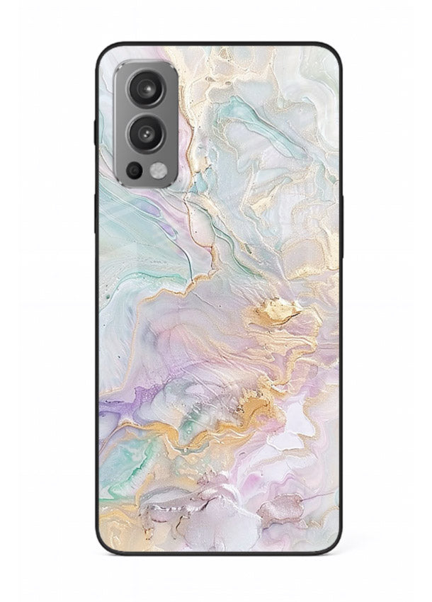 Pink Droplet Marble OnePlus Nord 2 glass back cover with soft pink marble and droplet texture