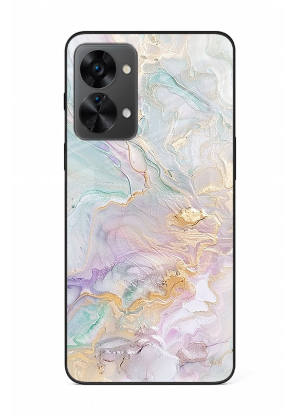 Pink Droplet Marble OnePlus Nord 2T glass back cover with soft pink marble and droplet texture
