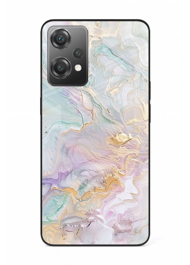 Pink Droplet Marble OnePlus Nord CE2 Lite 5G glass back cover with soft pink marble and droplet texture