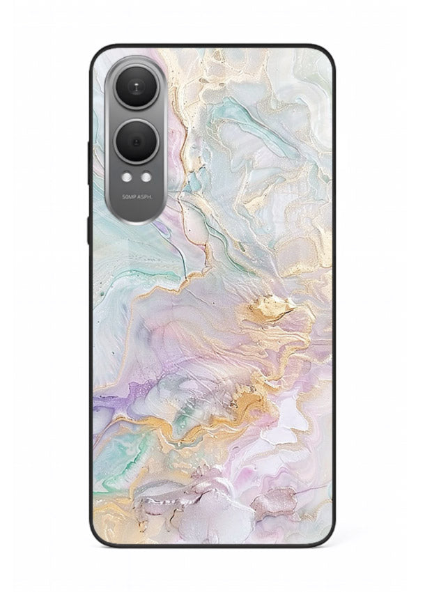 Pink Droplet Marble OnePlus Nord CE4 Lite glass back cover with soft pink marble and droplet texture