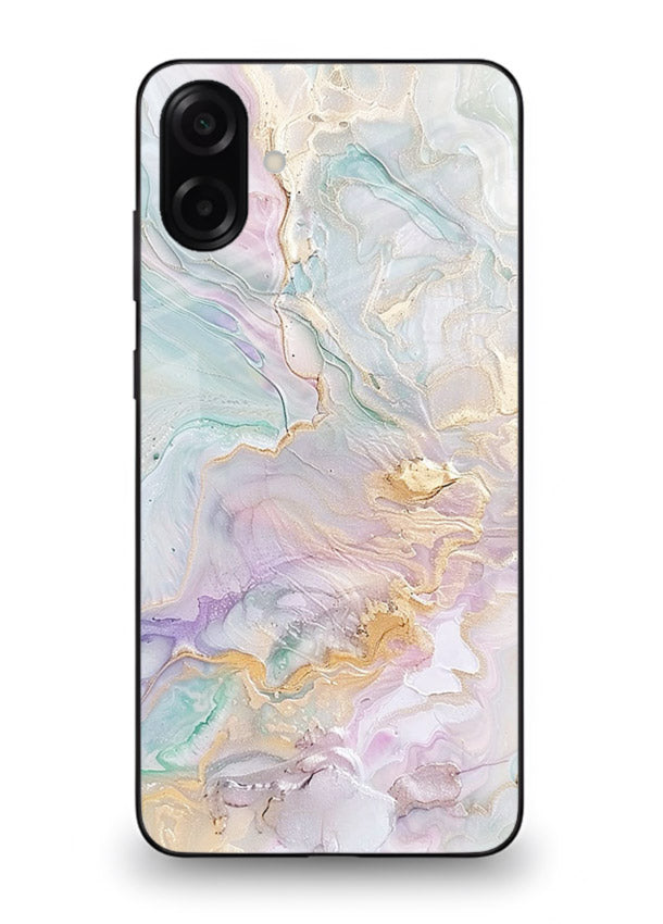 Pink Droplet Marble Samsung M13 5G glass back cover with soft pink marble and droplet texture