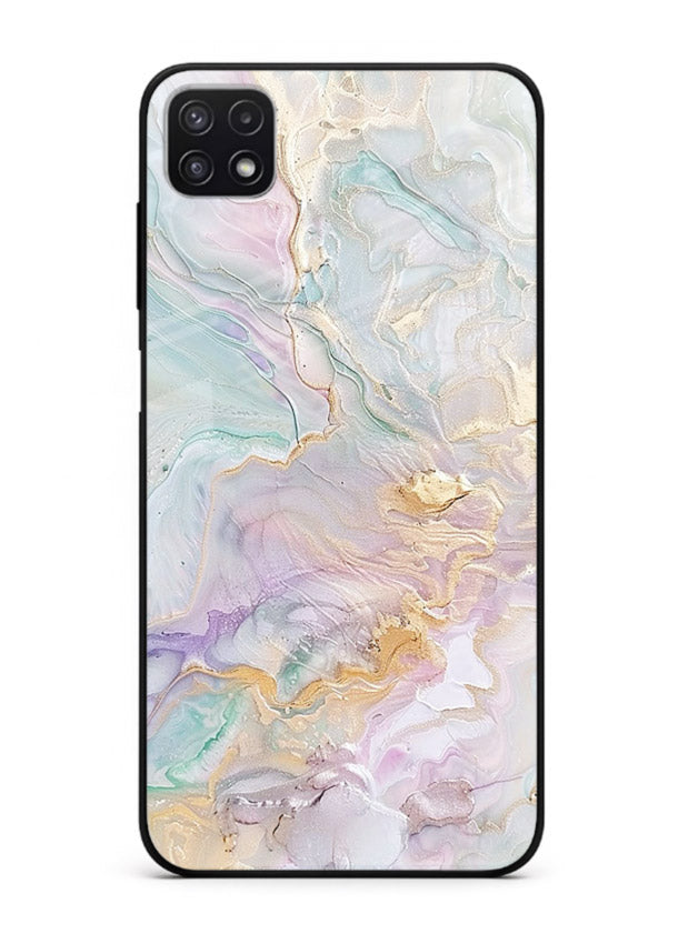 Pink Droplet Marble Samsung F42 5G glass back cover with soft pink marble and droplet texture