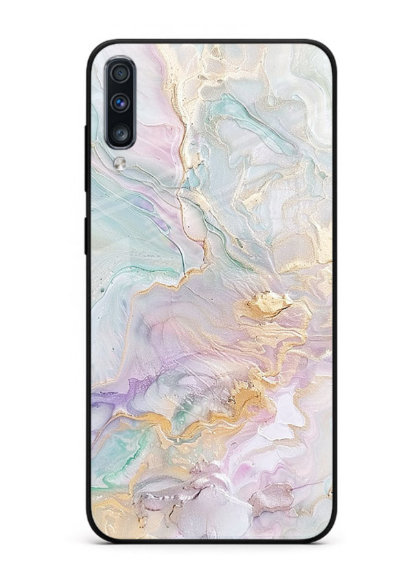 Pink Droplet Marble Samsung A70 glass back cover with soft pink marble and droplet texture