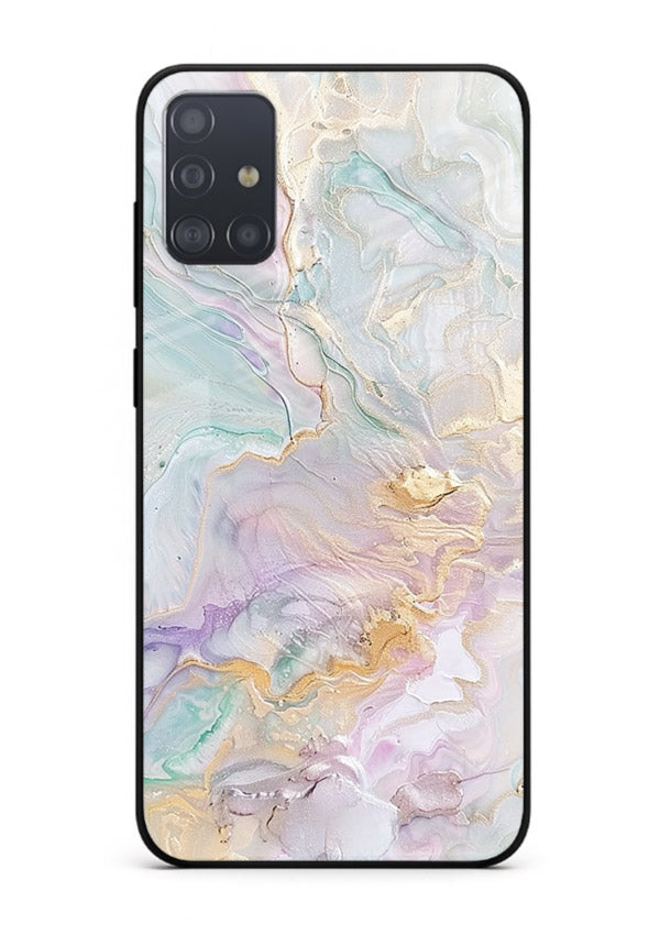 Pink Droplet Marble Samsung A71 glass back cover with soft pink marble and droplet texture