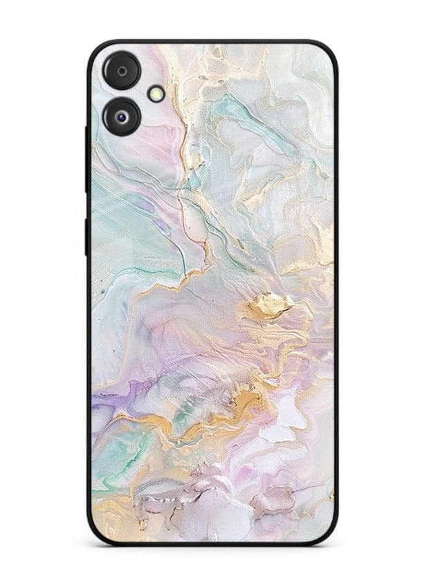 Pink Droplet Marble Samsung F05 5G glass back cover with soft pink marble and droplet texture