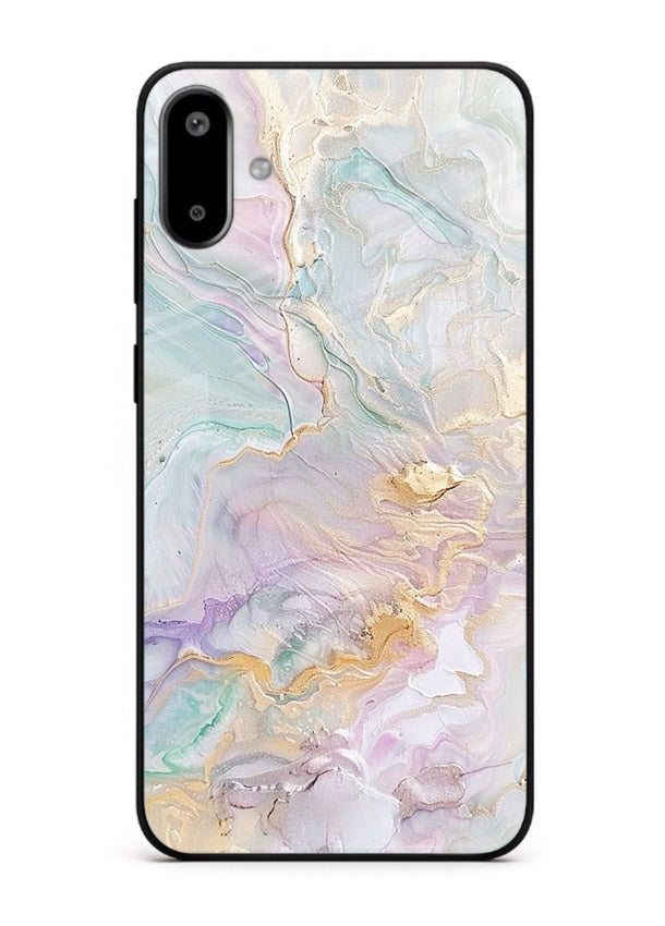 Pink Droplet Marble Samsung F06 5G glass back cover with soft pink marble and droplet texture