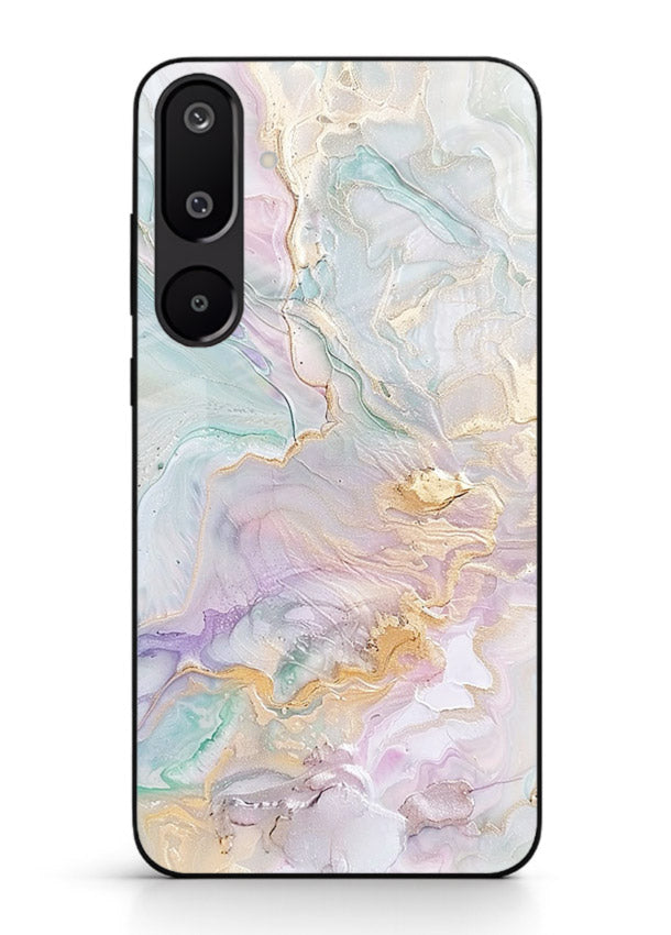 Pink Droplet Marble Samsung M16 5G glass back cover with soft pink marble and droplet texture