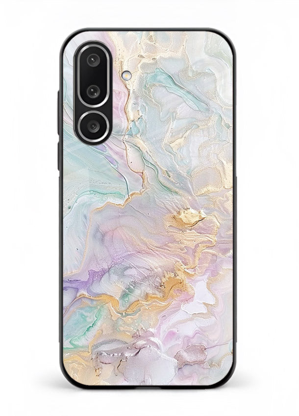 Pink Droplet Marble Samsung F56 5G glass back cover with soft pink marble and droplet texture