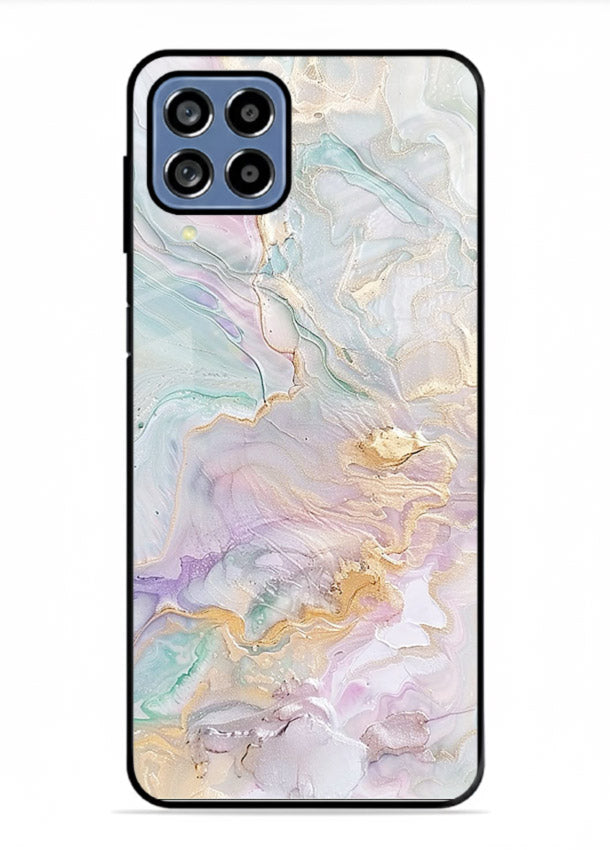 Pink Droplet Marble Samsung F12 5G glass back cover with soft pink marble and droplet texture