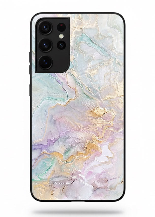 Pink Droplet Marble Samsung S21 Ultra glass back cover with soft pink marble and droplet texture
