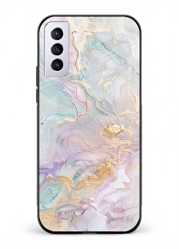 Pink Droplet Marble Samsung S21 Plus glass back cover with soft pink marble and droplet texture