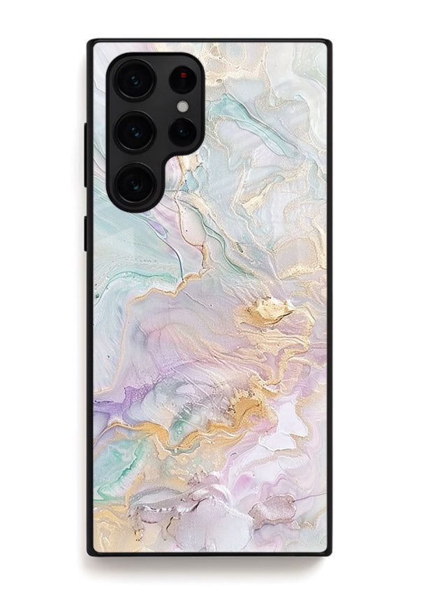 Pink Droplet Marble Samsung S24 Ultra glass back cover with soft pink marble and droplet texture