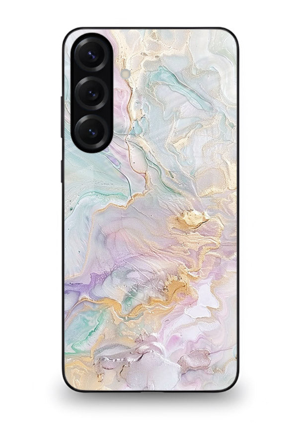 Pink Droplet Marble Samsung M35 5G glass back cover with soft pink marble and droplet texture