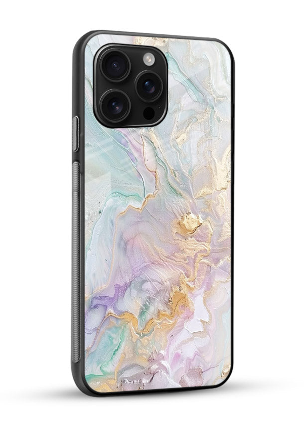 Pink Droplet Marble glossy vibrant premium glass back cover with soft pink marble and droplet texture - Angle Side