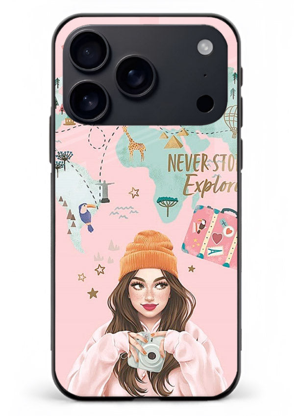 Pink Explorer Girl pastel traveler artwork iphone 18 pro max glass back cover