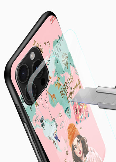 Pink Explorer Girl pastel traveler artwork glossy vibrant premium glass back cover - Angle Blade