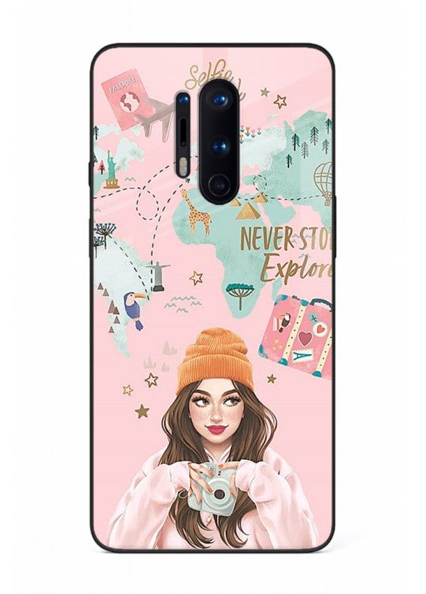 Pink Explorer Girl pastel traveler artwork OnePlus 8 Pro glass back cover