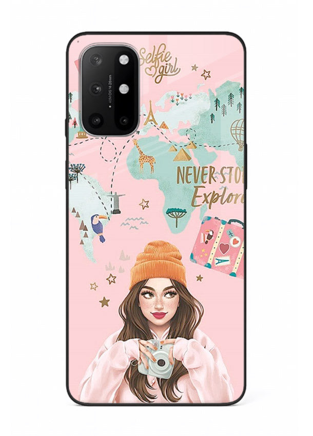 Pink Explorer Girl pastel traveler artwork OnePlus 8T glass back cover