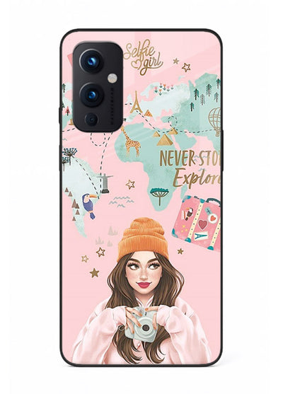 Pink Explorer Girl pastel traveler artwork OnePlus 9 Pro glass back cover