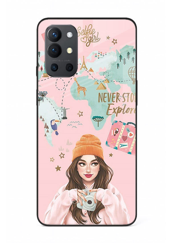 Pink Explorer Girl pastel traveler artwork OnePlus 9R glass back cover