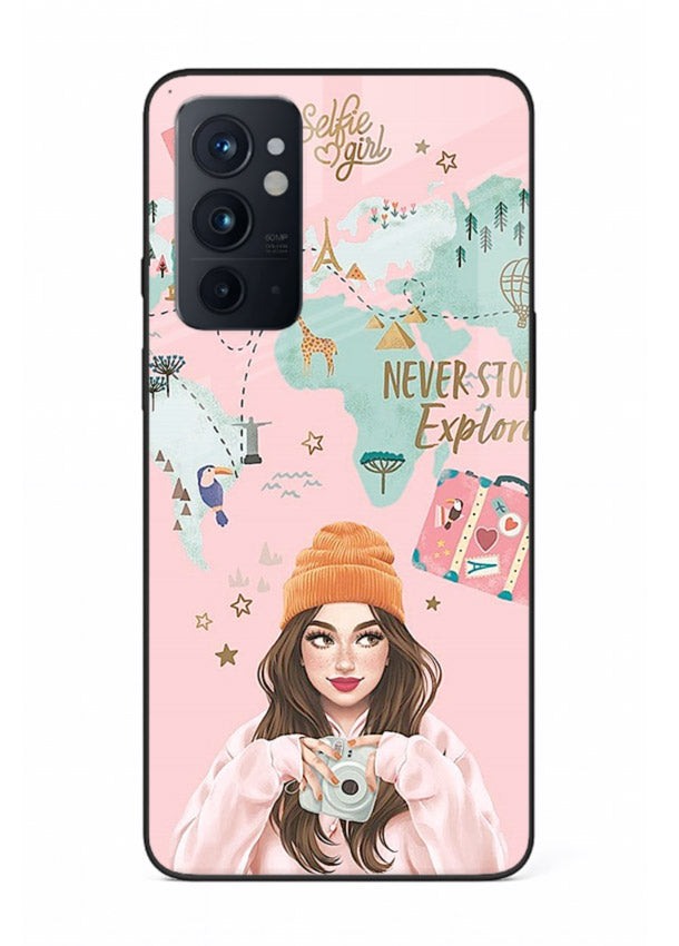 Pink Explorer Girl pastel traveler artwork OnePlus 9RT glass back cover