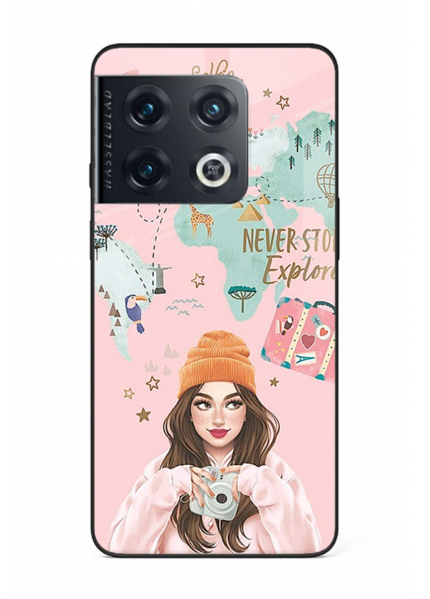 Pink Explorer Girl pastel traveler artwork OnePlus 10 Pro glass back cover