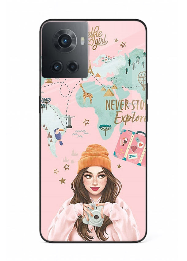 Pink Explorer Girl pastel traveler artwork OnePlus 10R glass back cover