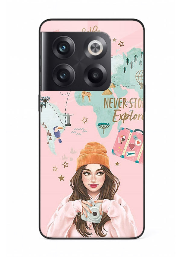 Pink Explorer Girl pastel traveler artwork OnePlus 10T glass back cover