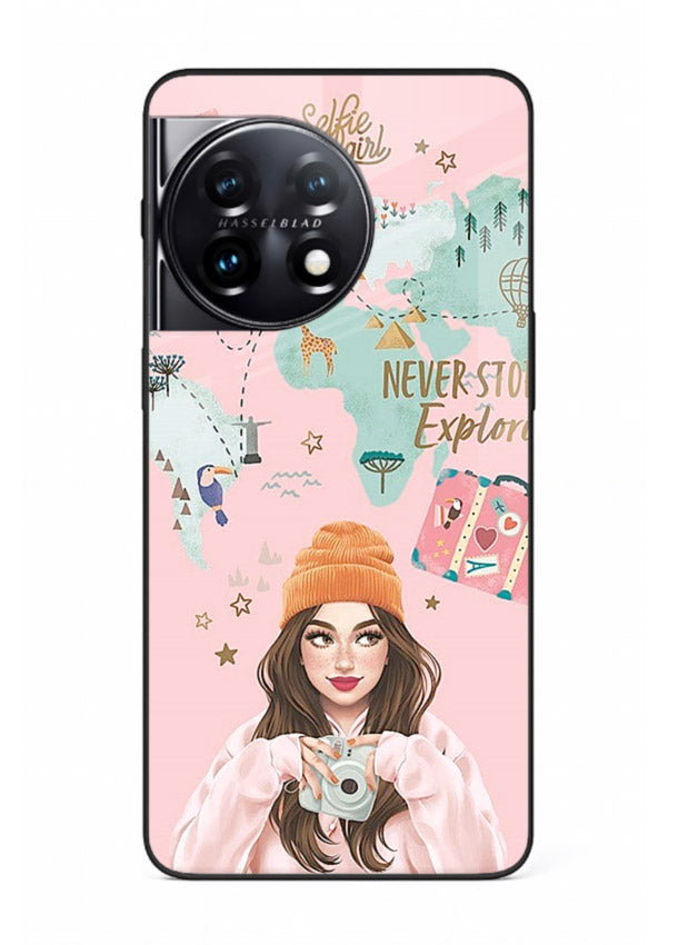 Pink Explorer Girl pastel traveler artwork OnePlus 11 glass back cover