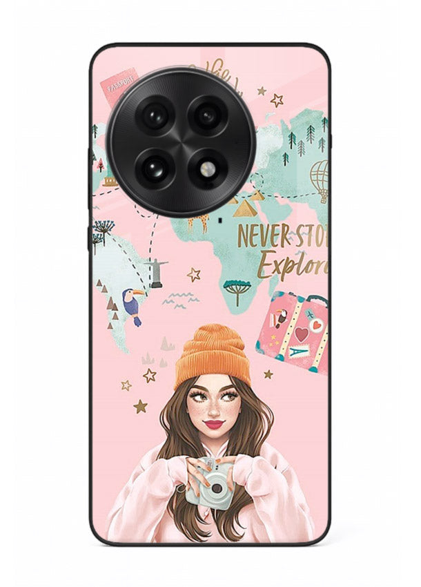 Pink Explorer Girl pastel traveler artwork OnePlus 13 glass back cover