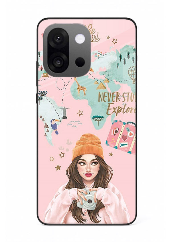 Pink Explorer Girl pastel traveler artwork OnePlus 13s glass back cover