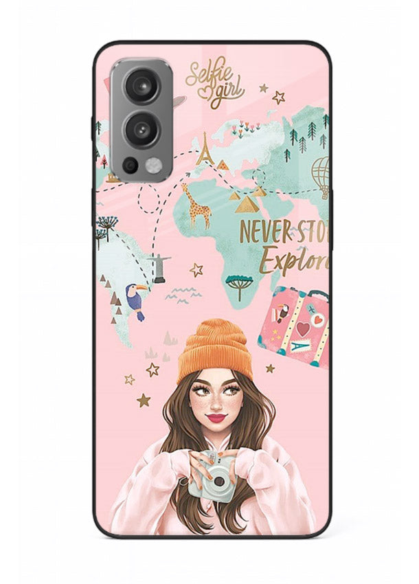 Pink Explorer Girl pastel traveler artwork OnePlus Nord 2 glass back cover