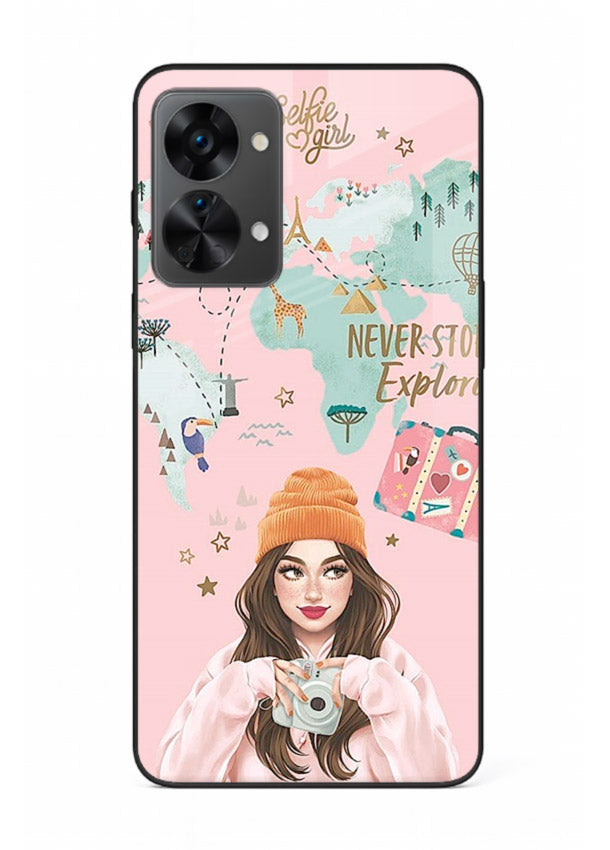 Pink Explorer Girl pastel traveler artwork OnePlus Nord 2T glass back cover