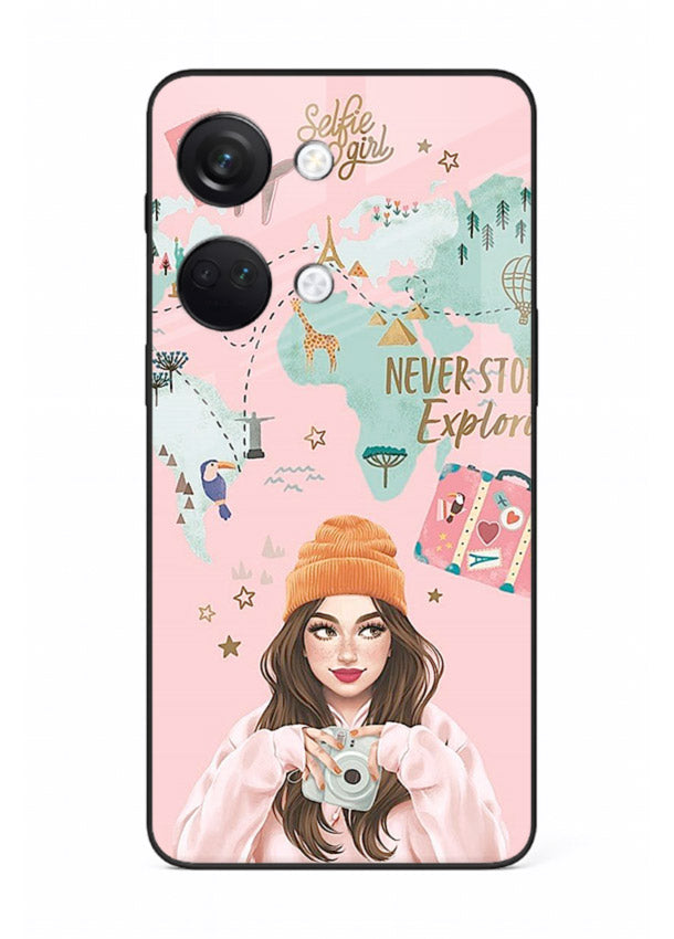 Pink Explorer Girl pastel traveler artwork OnePlus Nord 3 glass back cover