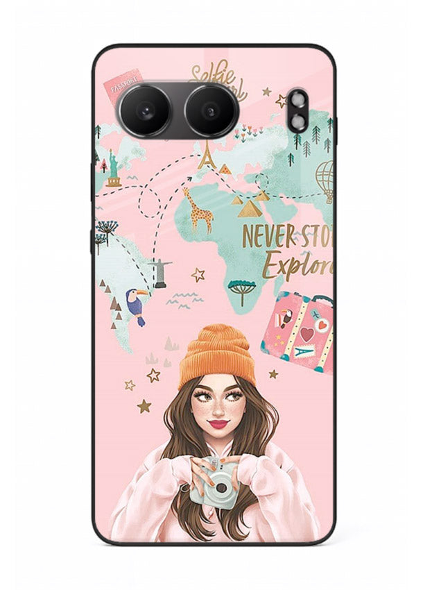 Pink Explorer Girl pastel traveler artwork OnePlus Nord 4 glass back cover