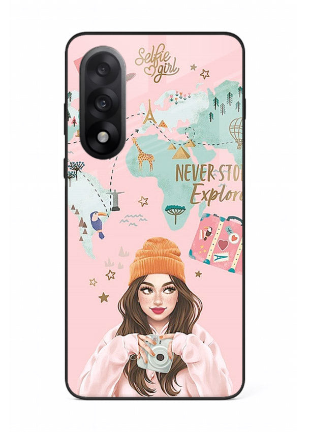 Pink Explorer Girl pastel traveler artwork OnePlus Nord 5 glass back cover