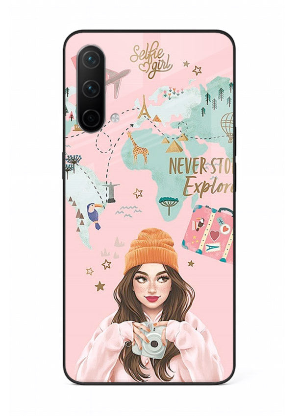 Pink Explorer Girl pastel traveler artwork OnePlus Nord CE 5G glass back cover