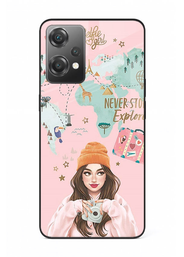 Pink Explorer Girl pastel traveler artwork OnePlus Nord CE2 Lite 5G glass back cover