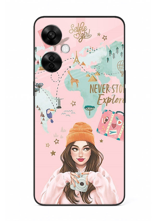 Pink Explorer Girl pastel traveler artwork OnePlus Nord CE3 Lite glass back cover