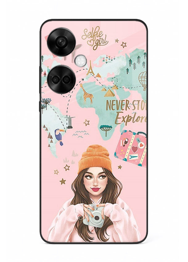 Pink Explorer Girl pastel traveler artwork OnePlus Nord CE3 glass back cover