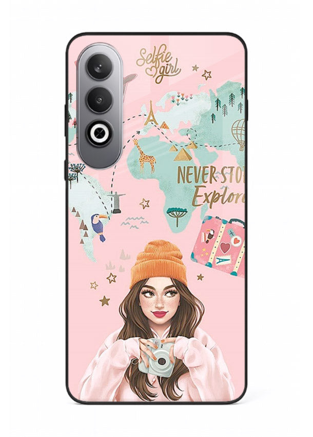 Pink Explorer Girl pastel traveler artwork OnePlus Nord CE4 glass back cover