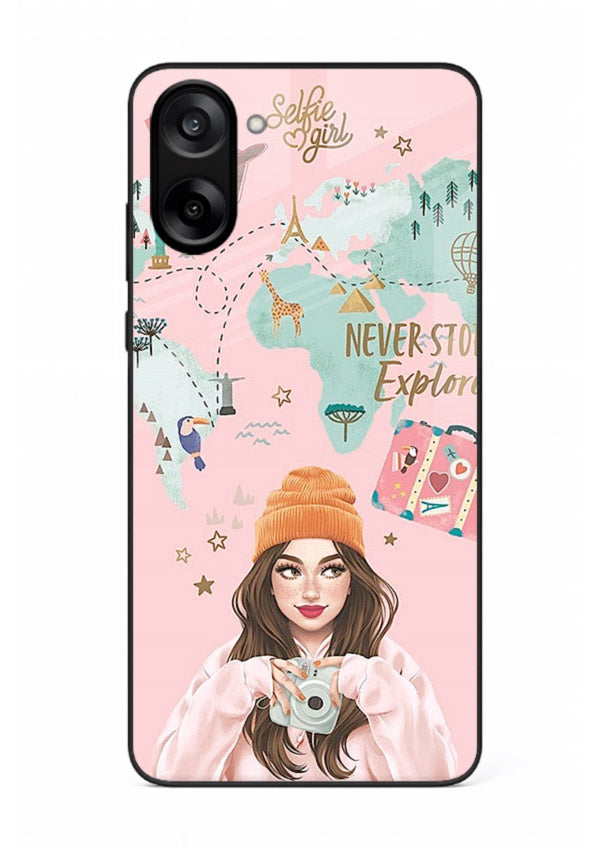 Pink Explorer Girl pastel traveler artwork OnePlus Nord CE5 glass back cover