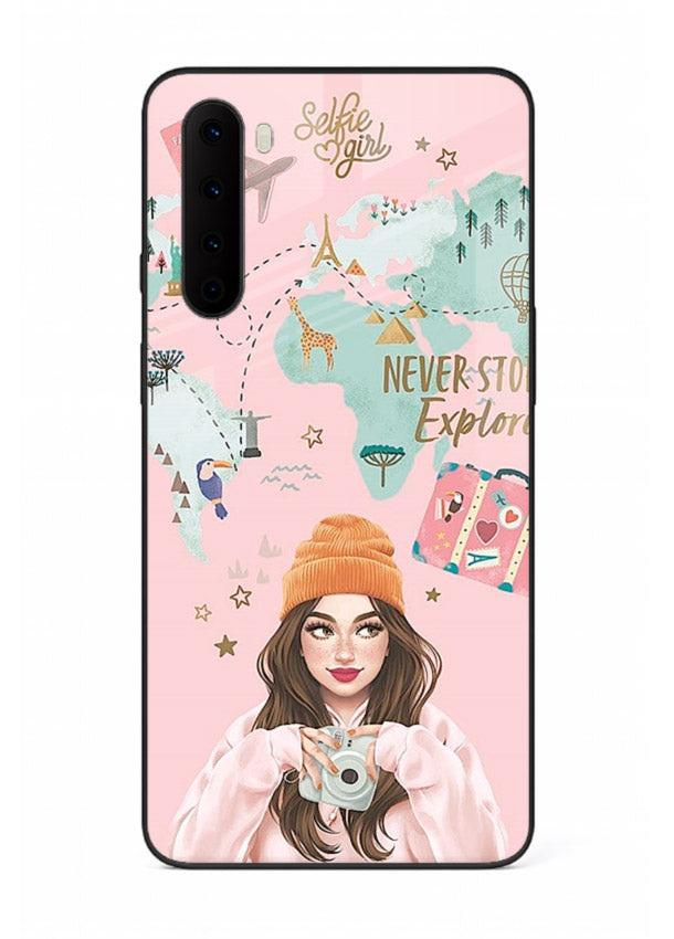 Pink Explorer Girl pastel traveler artwork OnePlus Nord glass back cover