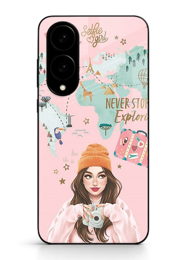 Pink Explorer Girl pastel traveler artwork Samsung S25 Edge glass back cover